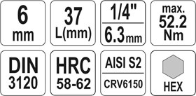 KLUCZ TRZPIENIOWY 1/4" IMBUS 6X37MM